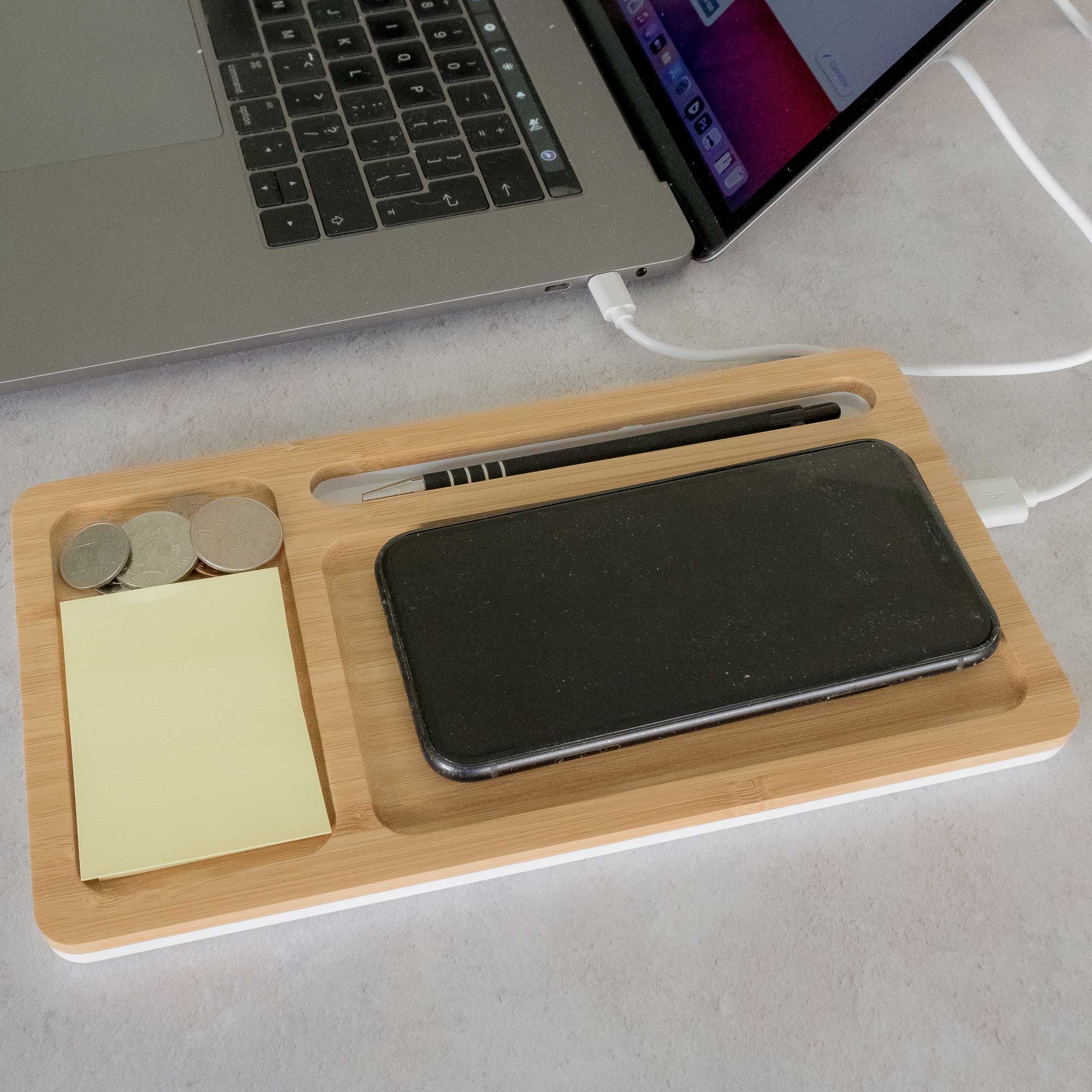 Personalized Bamboo engraved desk tidy/Wireless Phone Charger, Qi ...